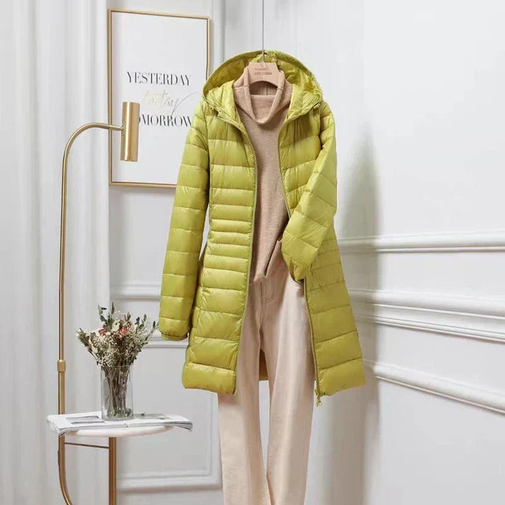 Vélandre | Femme Doudoune Longue à Capuche Hiver - Taupe - Image 9