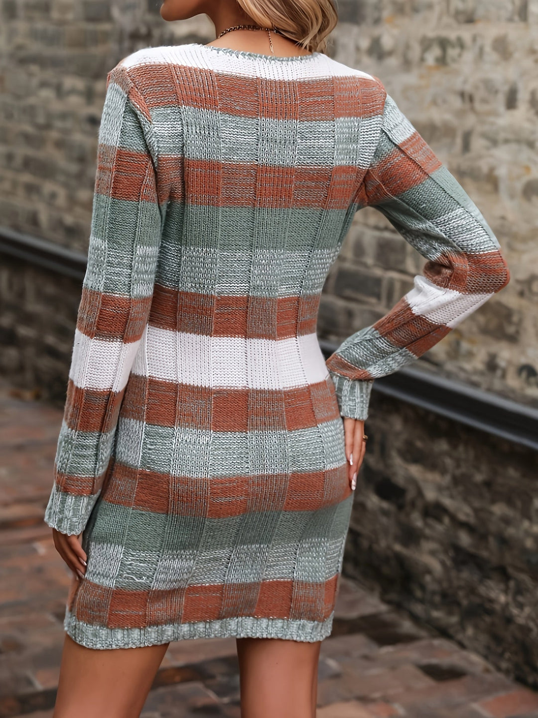 Vélavinde | Femme Robe Pull Carreaux Manches Longues - Image 3