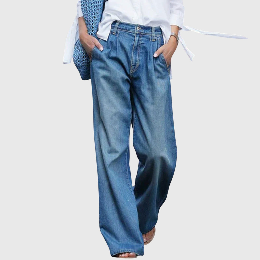 Véliande | Femme Jean Taille Haute Large Jambe - Blue - Image 1