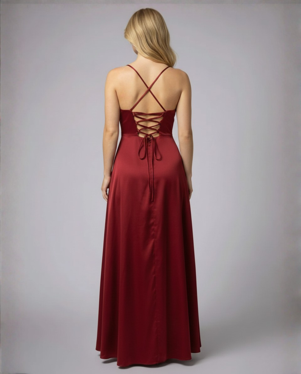 Vélorind | Robe Femme Longue Satinée à Fente - Burgundy - Image 2