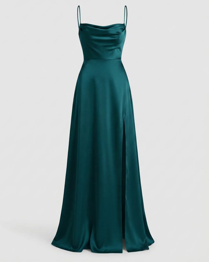 Vélorind | Robe Femme Longue Satinée à Fente - Burgundy - Image 5