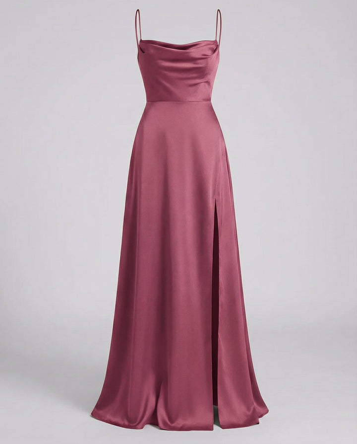 Vélorind | Robe Femme Longue Satinée à Fente - Burgundy - Image 8