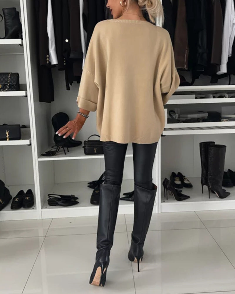 Vélorine | Pull oversize femme col rond boutons poignets - White - Image 2