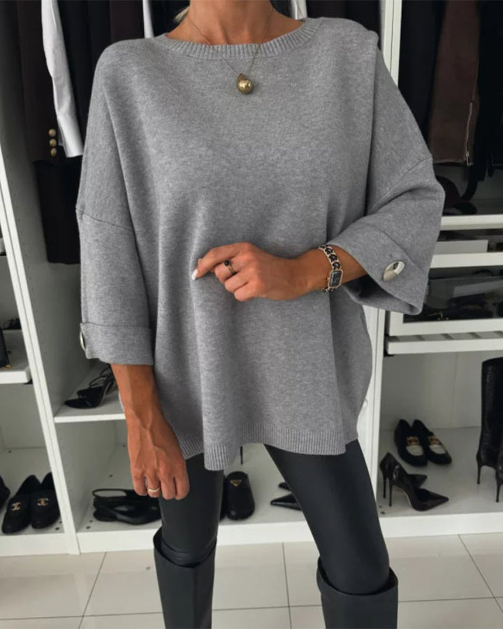 Vélorine | Pull oversize femme col rond boutons poignets - White - Image 3