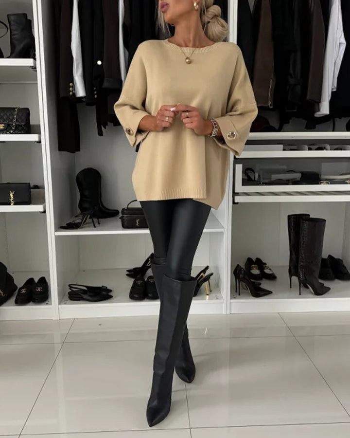 Vélorine | Pull oversize femme col rond boutons poignets - White - Image 6