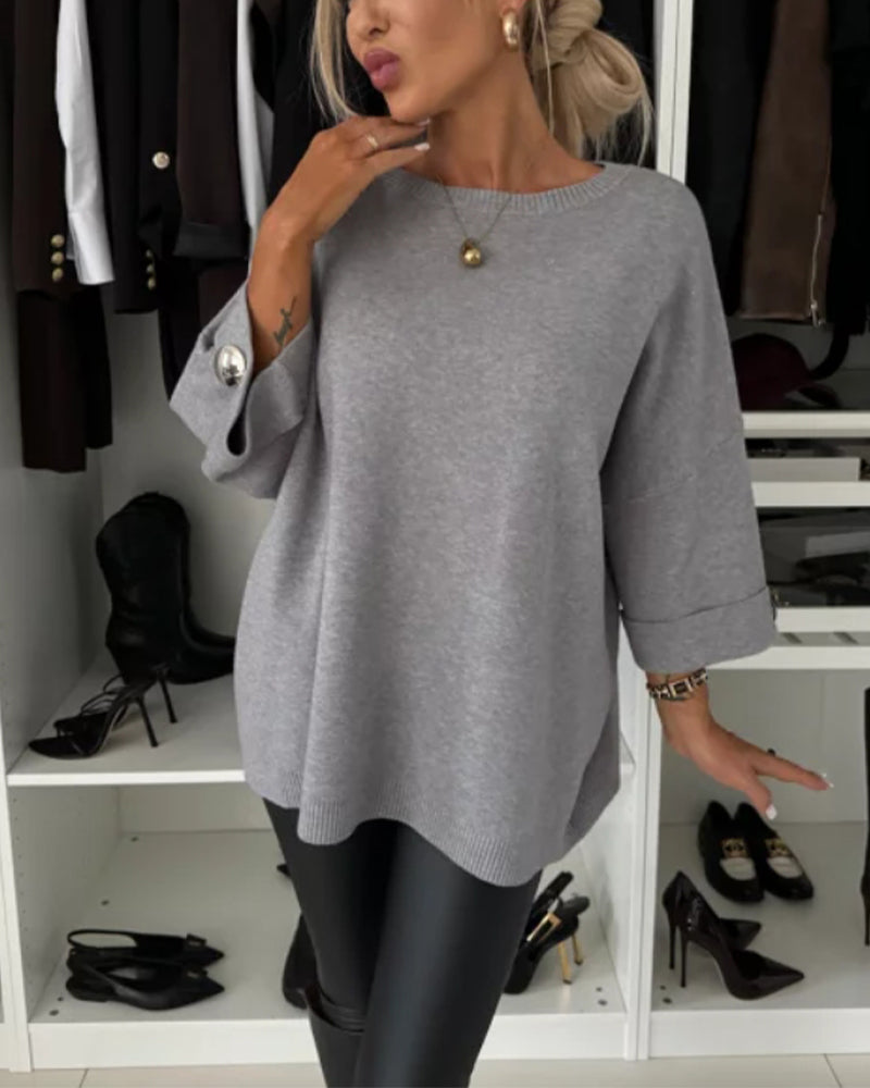 Vélorine | Pull oversize femme col rond boutons poignets - White - Image 7