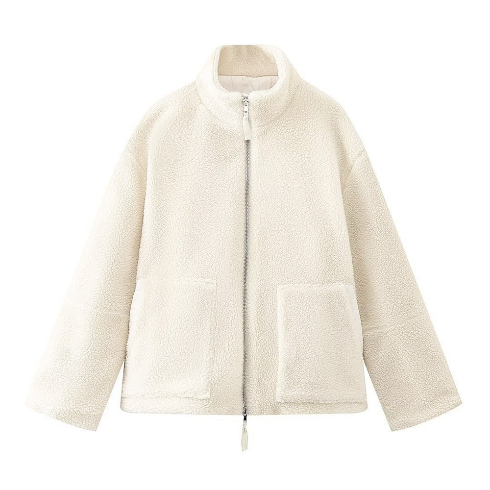 Volvhane | Femme Veste Polaire Zippée Col Montant - Beige - Image 4