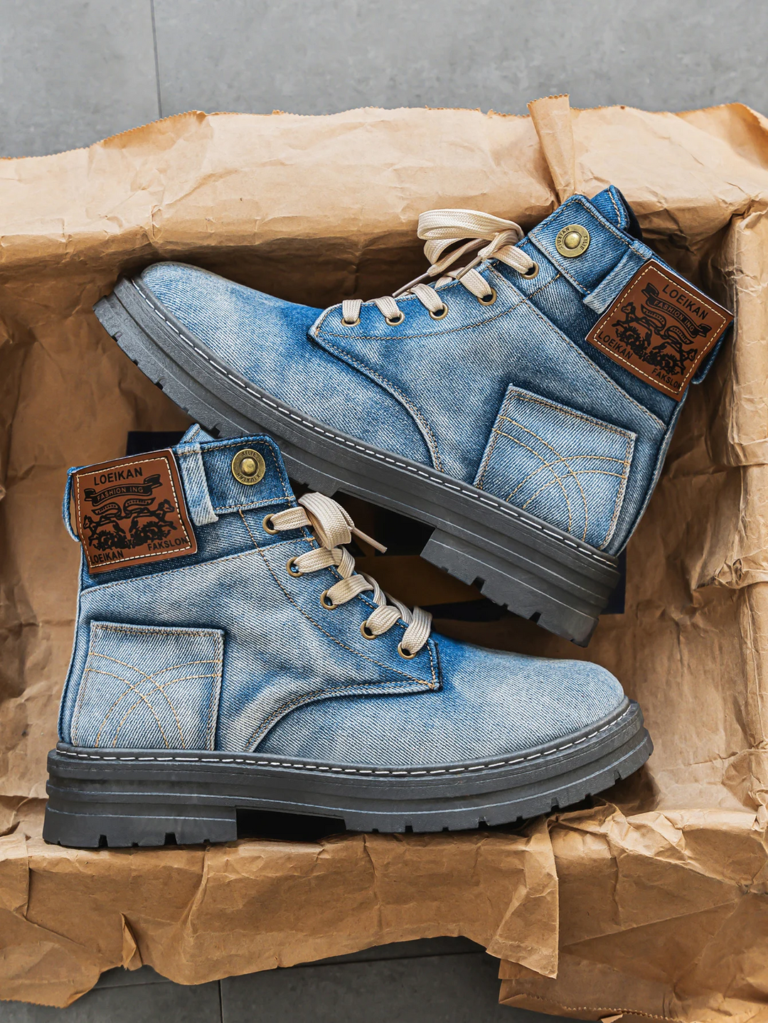 Vordain | Bottines Homme Jean Lacets Semelle Épaisse - Light Blue - Image 1
