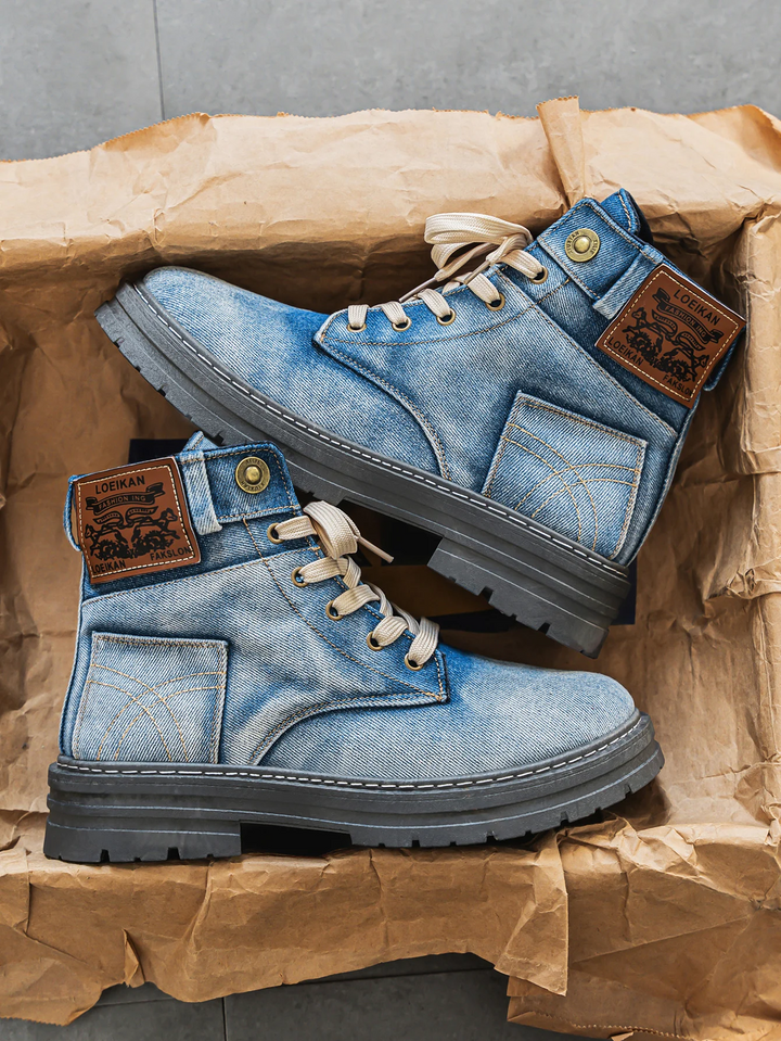 Vordain | Bottines Homme Jean Lacets Semelle Épaisse - Light Blue - Image 1