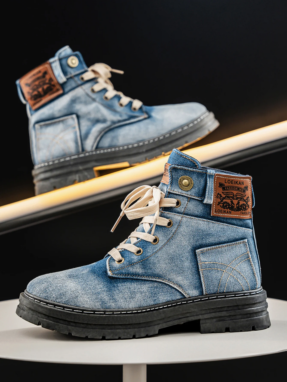Vordain | Bottines Homme Jean Lacets Semelle Épaisse - Light Blue - Image 2