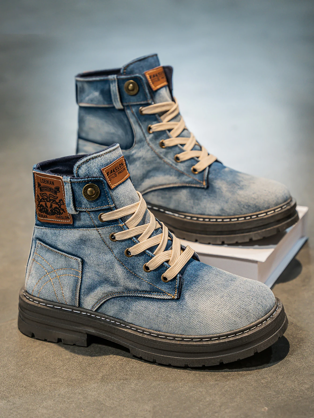 Vordain | Bottines Homme Jean Lacets Semelle Épaisse - Light Blue - Image 3