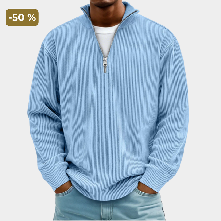 Vordick | Homme Pull Zippé Côtelé Col Montant - Sky Blue - Image 1