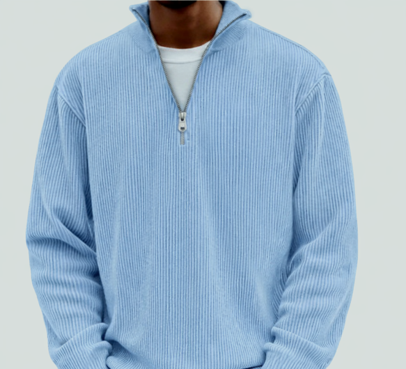 Vordick | Homme Pull Zippé Côtelé Col Montant - Sky Blue - Image 11