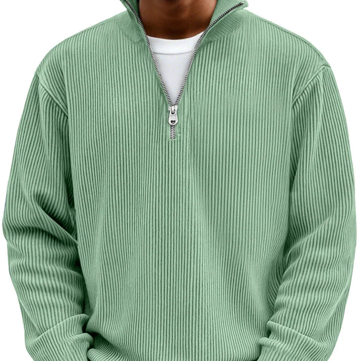 Vordick | Homme Pull Zippé Côtelé Col Montant - Sky Blue - Image 3