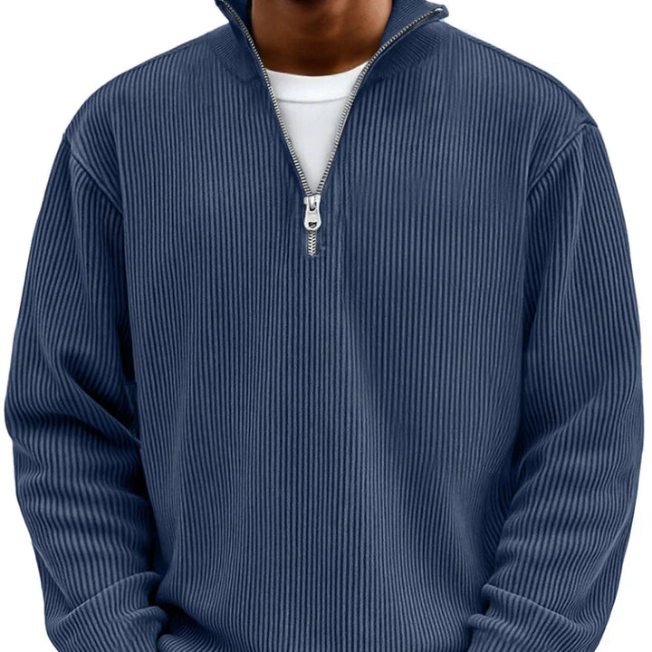 Vordick | Homme Pull Zippé Côtelé Col Montant - Sky Blue - Image 5