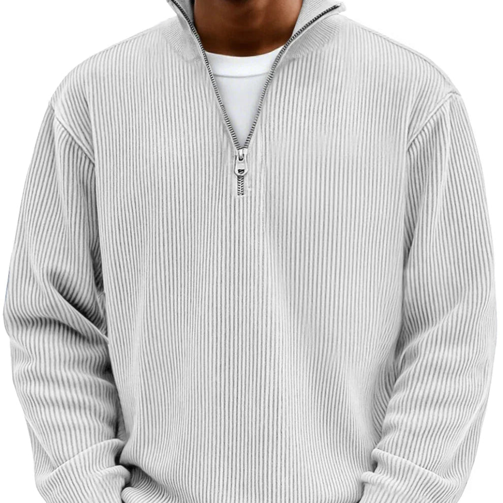 Vordick | Homme Pull Zippé Côtelé Col Montant - Sky Blue - Image 6