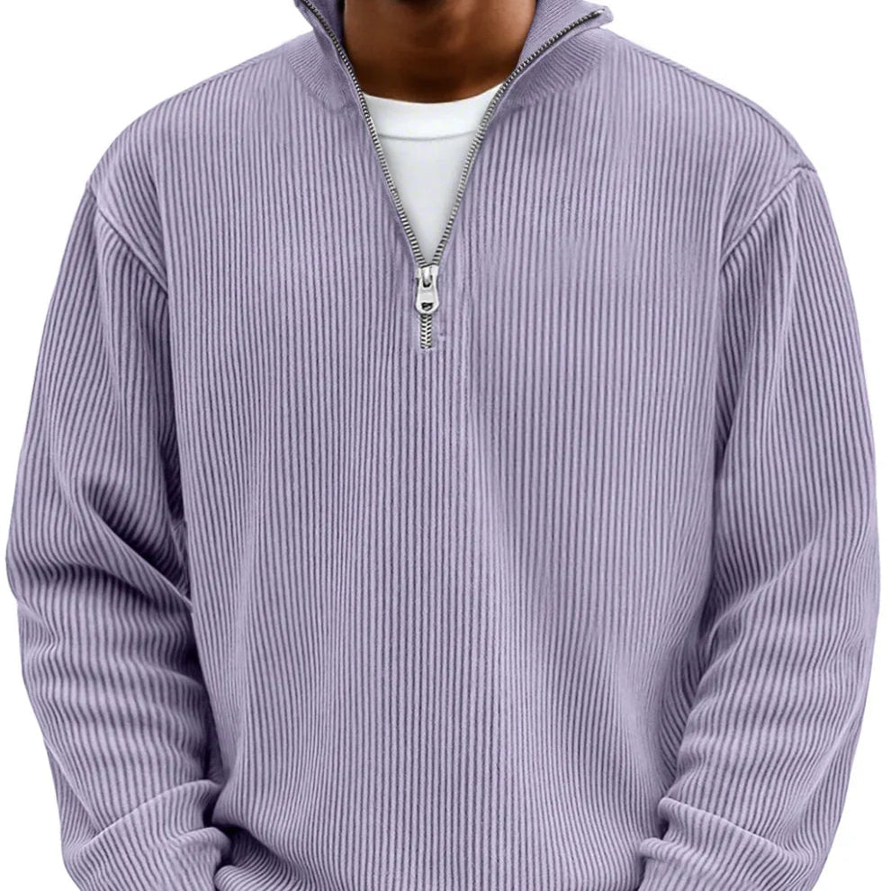 Vordick | Homme Pull Zippé Côtelé Col Montant - Sky Blue - Image 9