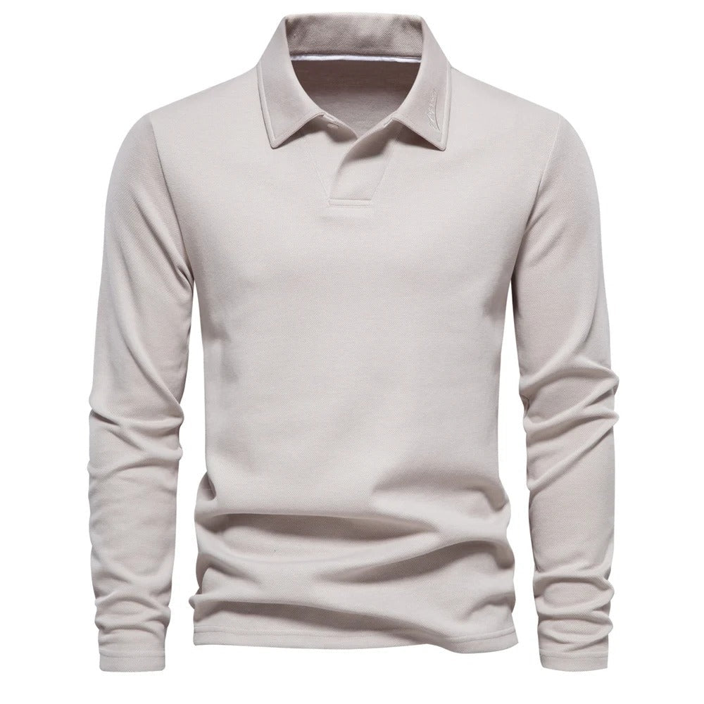 Vordric | Homme Polo Manches Longues Col Classique - Cream - Image 1