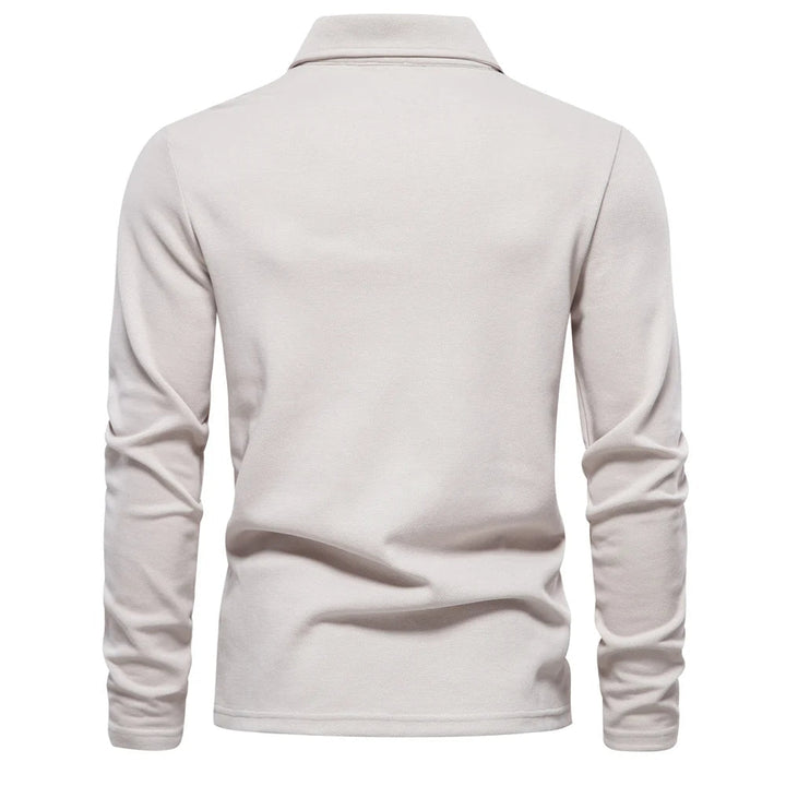 Vordric | Homme Polo Manches Longues Col Classique - Cream - Image 2