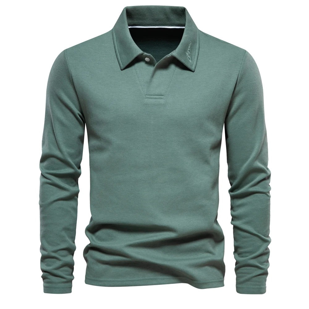 Vordric | Homme Polo Manches Longues Col Classique - Cream - Image 3
