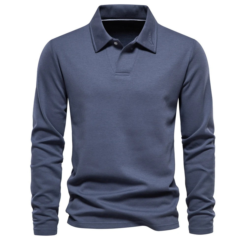 Vordric | Homme Polo Manches Longues Col Classique - Cream - Image 5