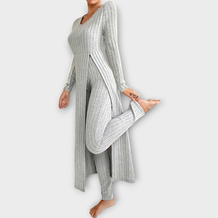 Érwyne | Femme Ensemble Côtelé Cardigan Long et Pantalon
