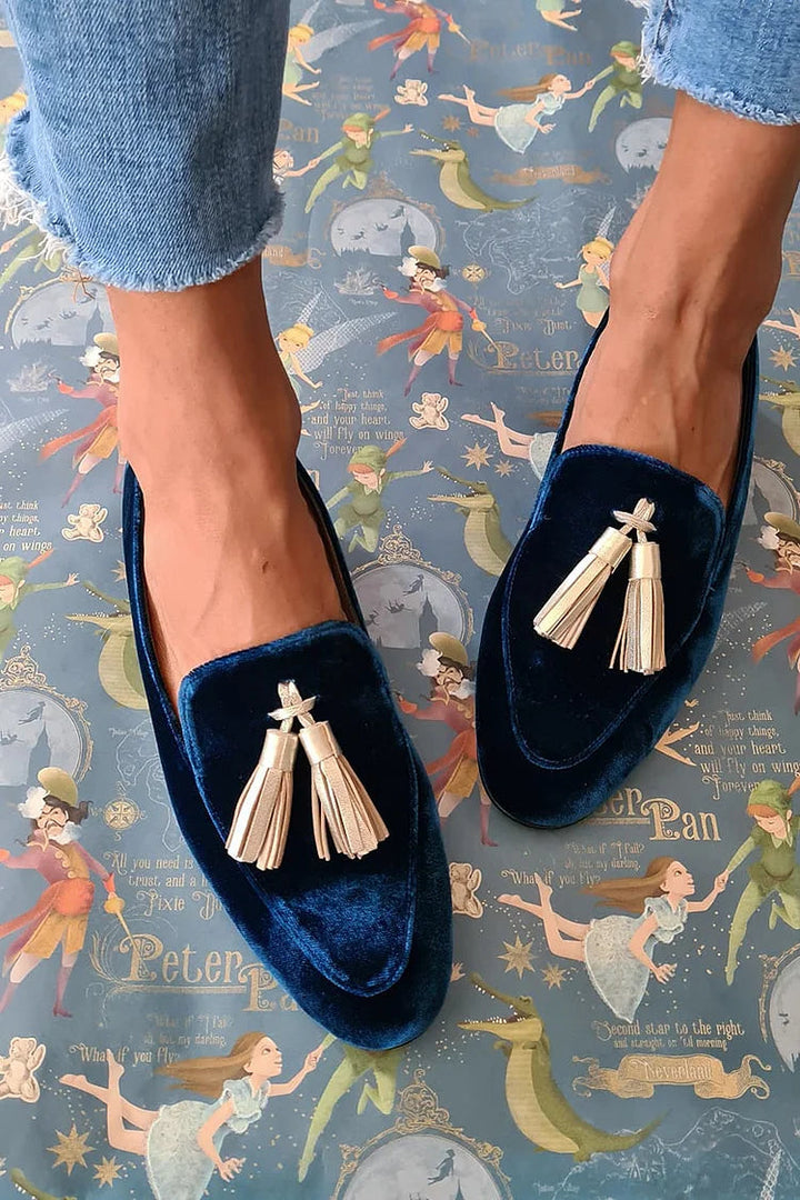 Vérandel | Mocassin Femme Velours Gland Doré - Navy - Image 1