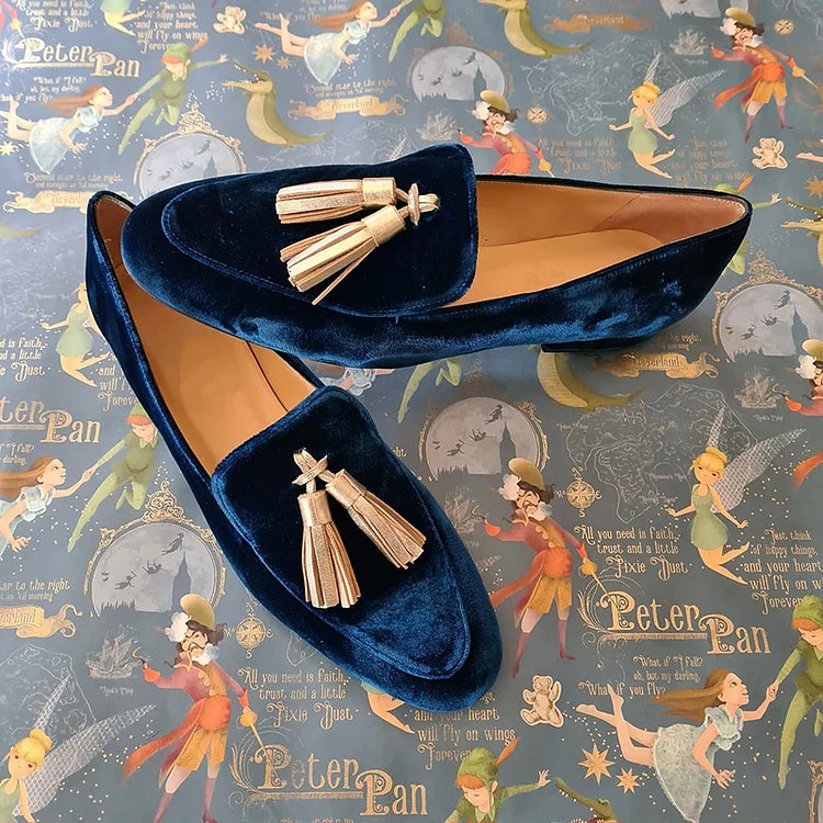 Vérandel | Mocassin Femme Velours Gland Doré - Navy - Image 2