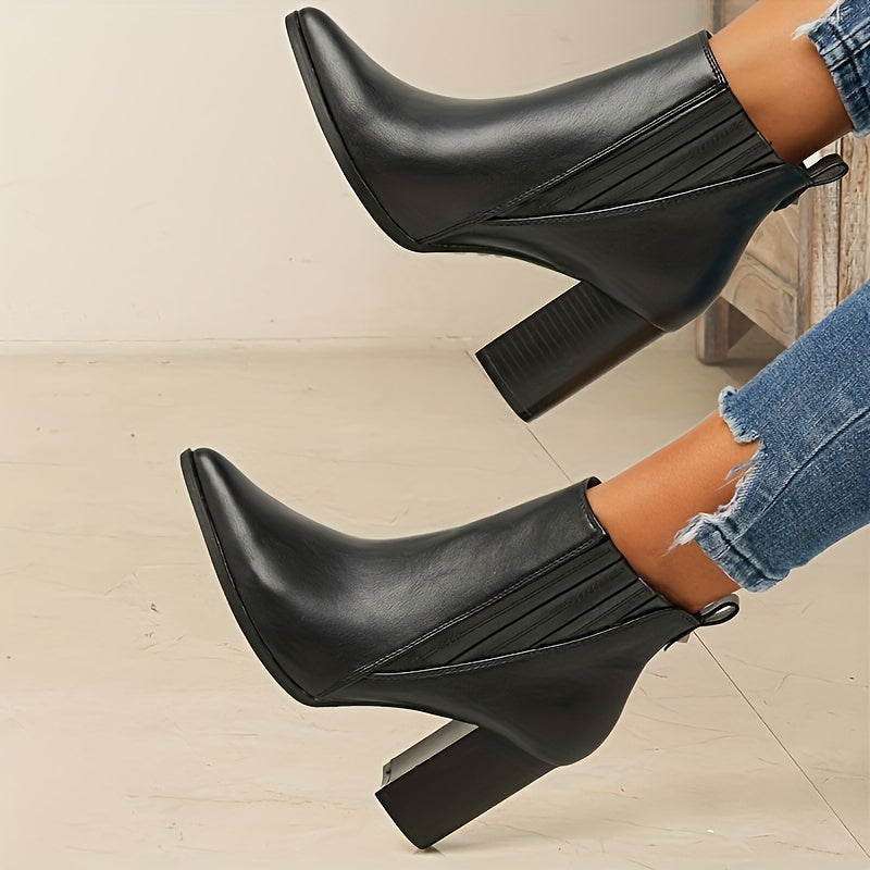 Véronelle | Femme Bottines Talon Carré Bout Pointu - Black - Image 1