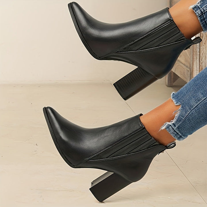 Véronelle | Femme Bottines Talon Carré Bout Pointu - Black - Image 1
