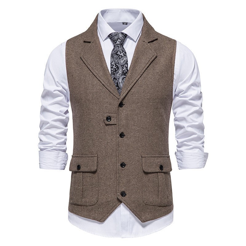 Weston | Men's Herringbone Notch Lapel Suit Vest - Camel - Image 1