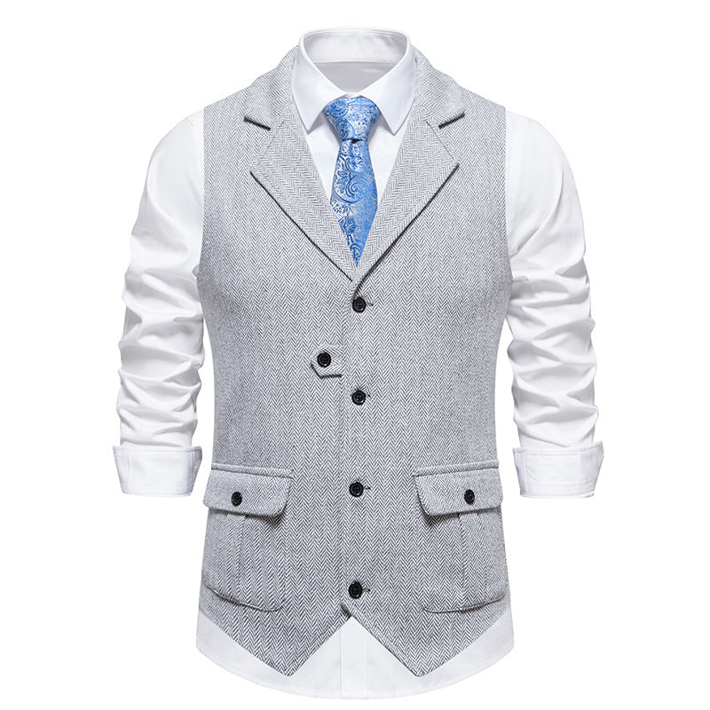 Weston | Men's Herringbone Notch Lapel Suit Vest - Camel - Image 2