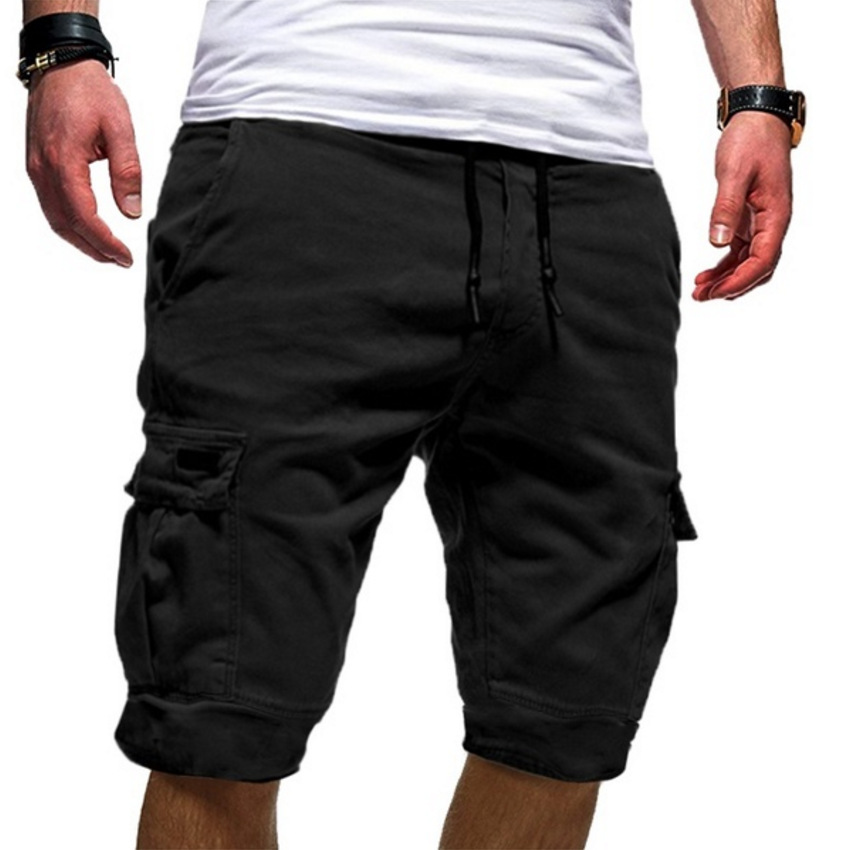 Wixton | Men's Cargo Shorts with Drawstring Waist - Black - Image 1