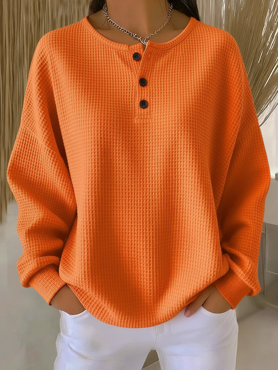 Wren | Women's Henley Long Sleeve Waffle Knit Sweatshirt - Image 1