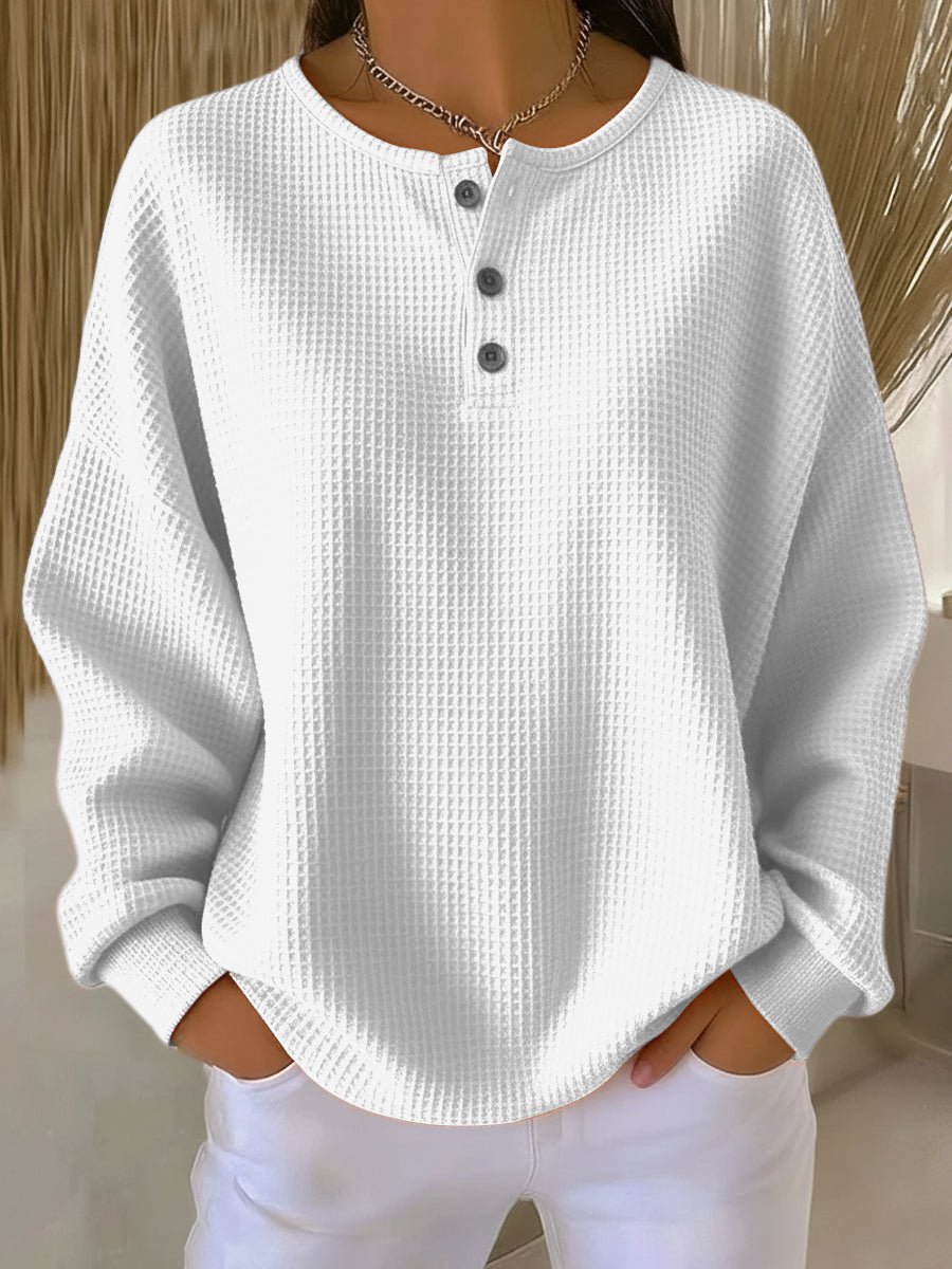 Wren | Women's Henley Long Sleeve Waffle Knit Sweatshirt - Image 2