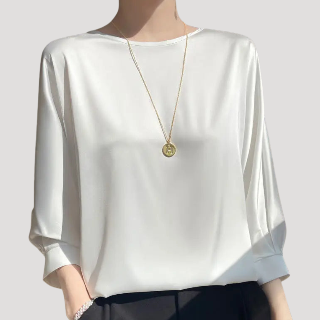 Wren | Women's Round Neck 3/4 Sleeve Relaxed Blouse - White - Image 1