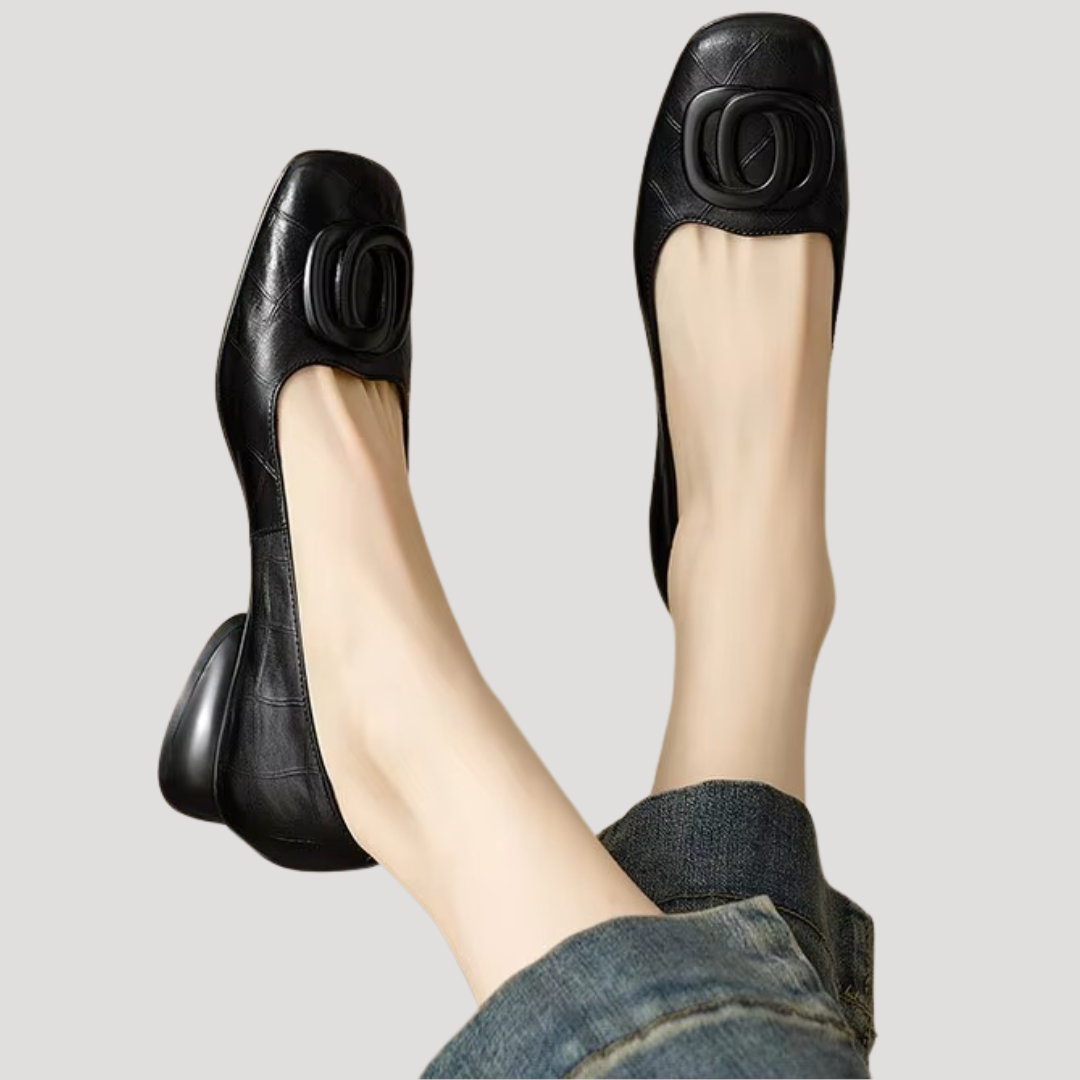 Wren | Women's Square Toe Slip-On Flat Shoes - Black - Image 1