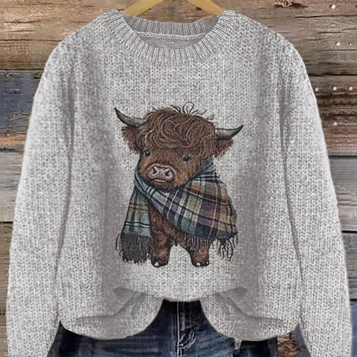 Marvoline | Femme Pull Vache Highland Motif Tricot — vue 12