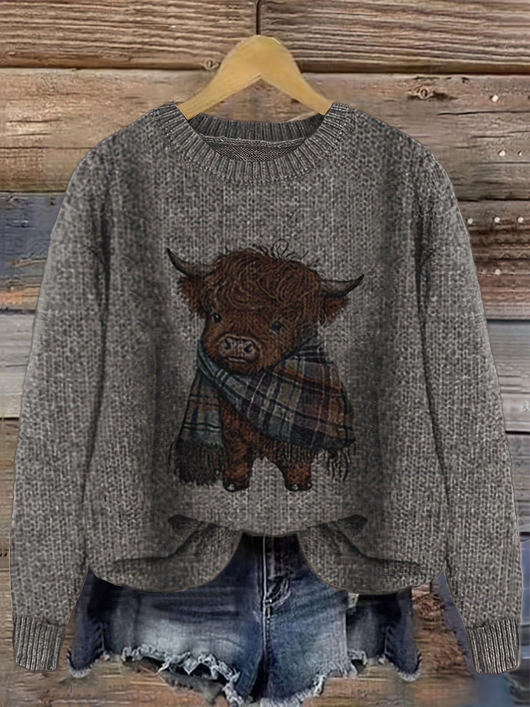 Marvoline | Femme Pull Vache Highland Motif Tricot - Light Green - Image 2
