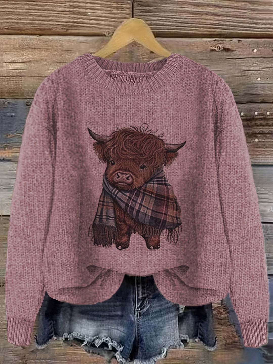 Marvoline | Femme Pull Vache Highland Motif Tricot - Light Green - Image 3