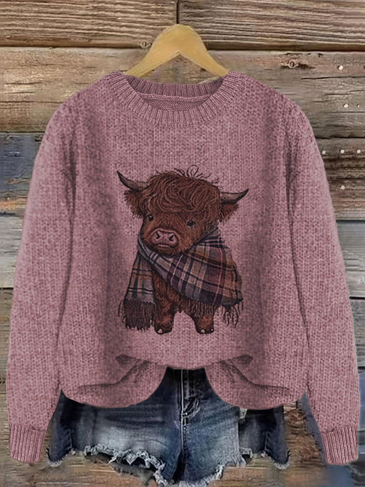 Marvoline | Femme Pull Vache Highland Motif Tricot - Light Green - Image 3