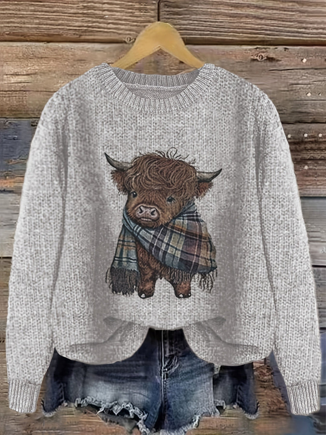 Marvoline | Femme Pull Vache Highland Motif Tricot - Light Green - Image 4
