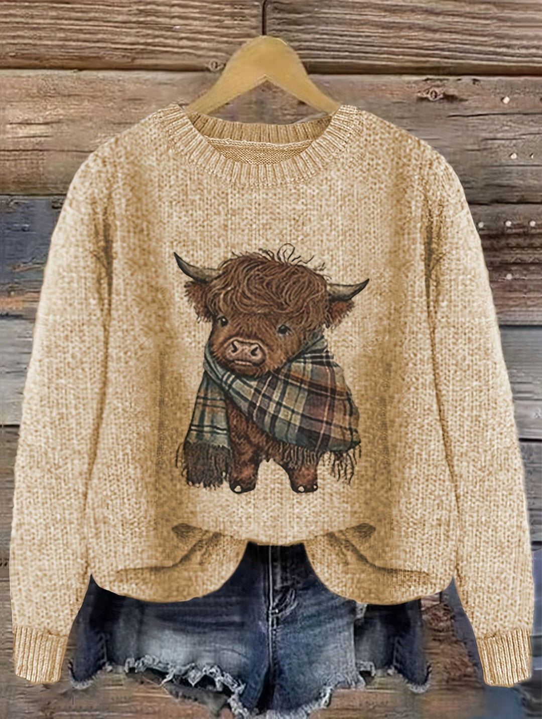 Marvoline | Femme Pull Vache Highland Motif Tricot - Light Green - Image 5