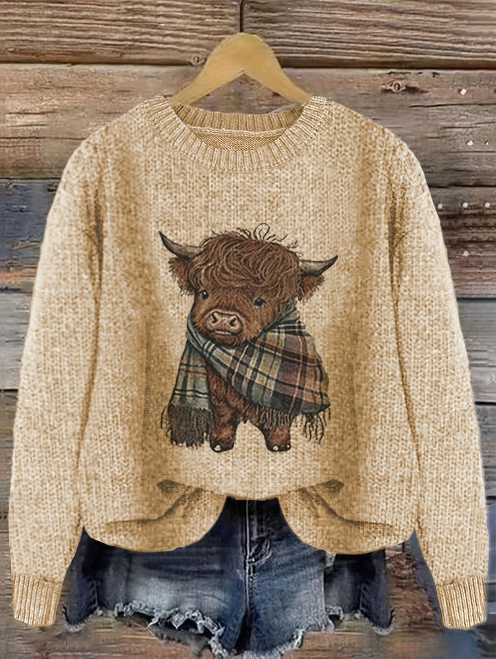 Marvoline | Femme Pull Vache Highland Motif Tricot - Light Green - Image 5
