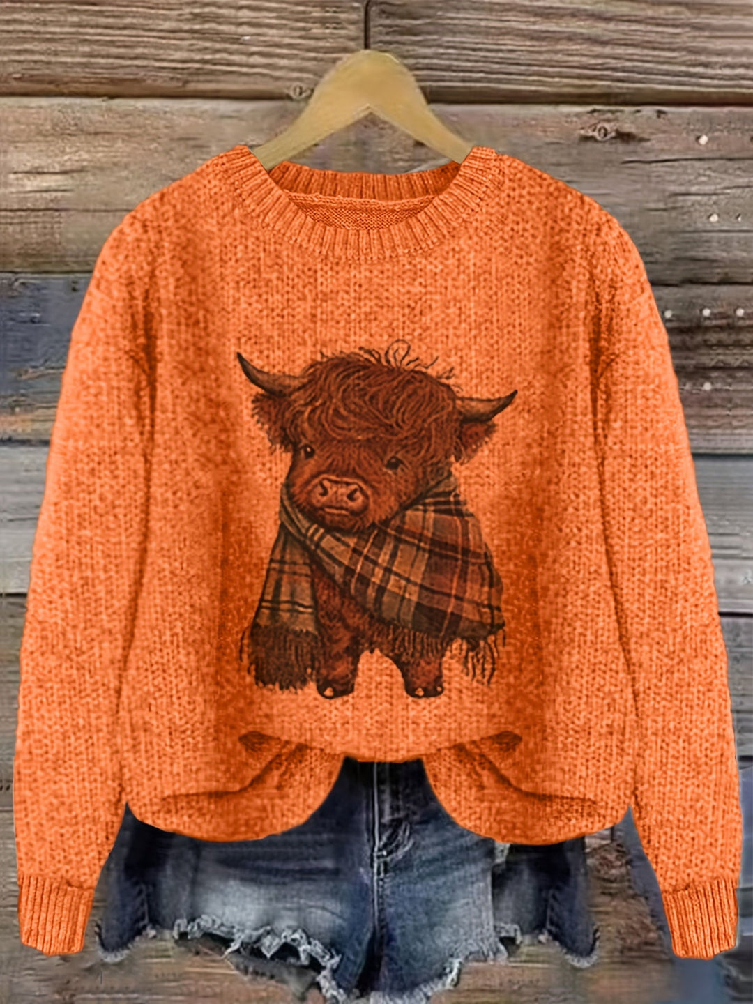 Marvoline | Femme Pull Vache Highland Motif Tricot - Light Green - Image 6