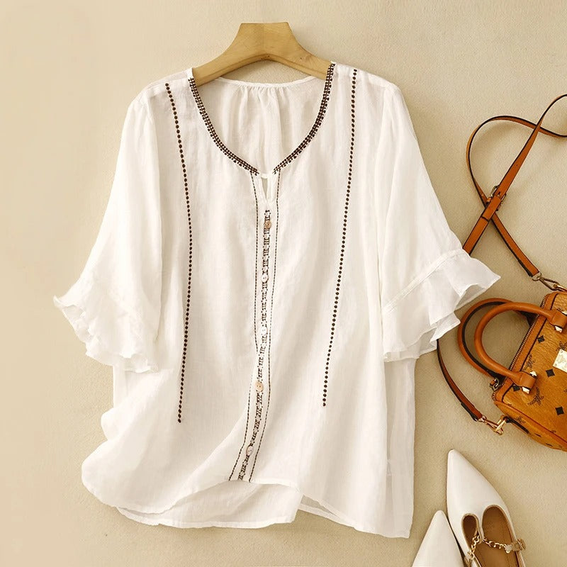 Wynona | Women's Embroidered Ruffle Sleeve Blouse - Image 1