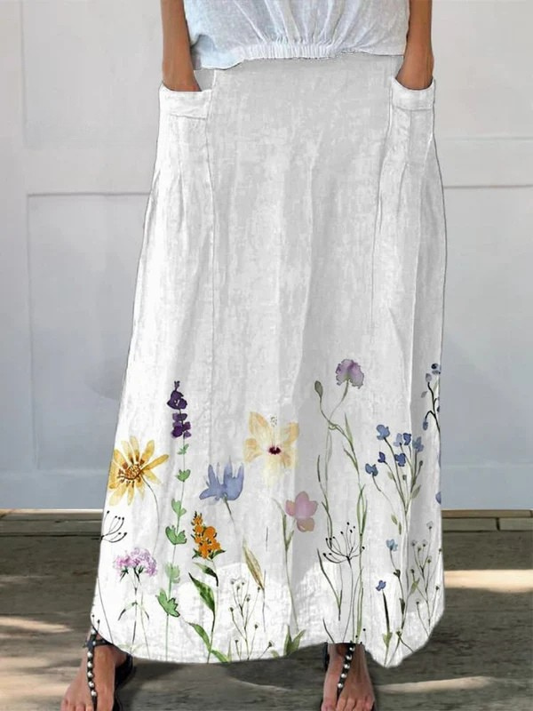 Ximena | Women's Floral Print Maxi Skirt with Pockets - Floral - Image 1