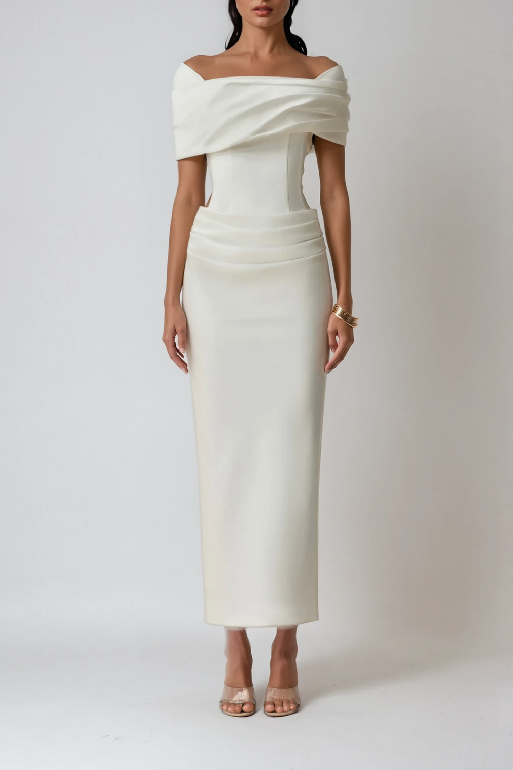 Ysabel | Women's Off-Shoulder Ruched Maxi Dress - Cream - Image 2