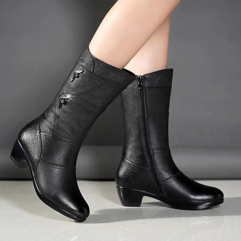 Ysadora | Women's Black Knee High Boots - Black - Image 2