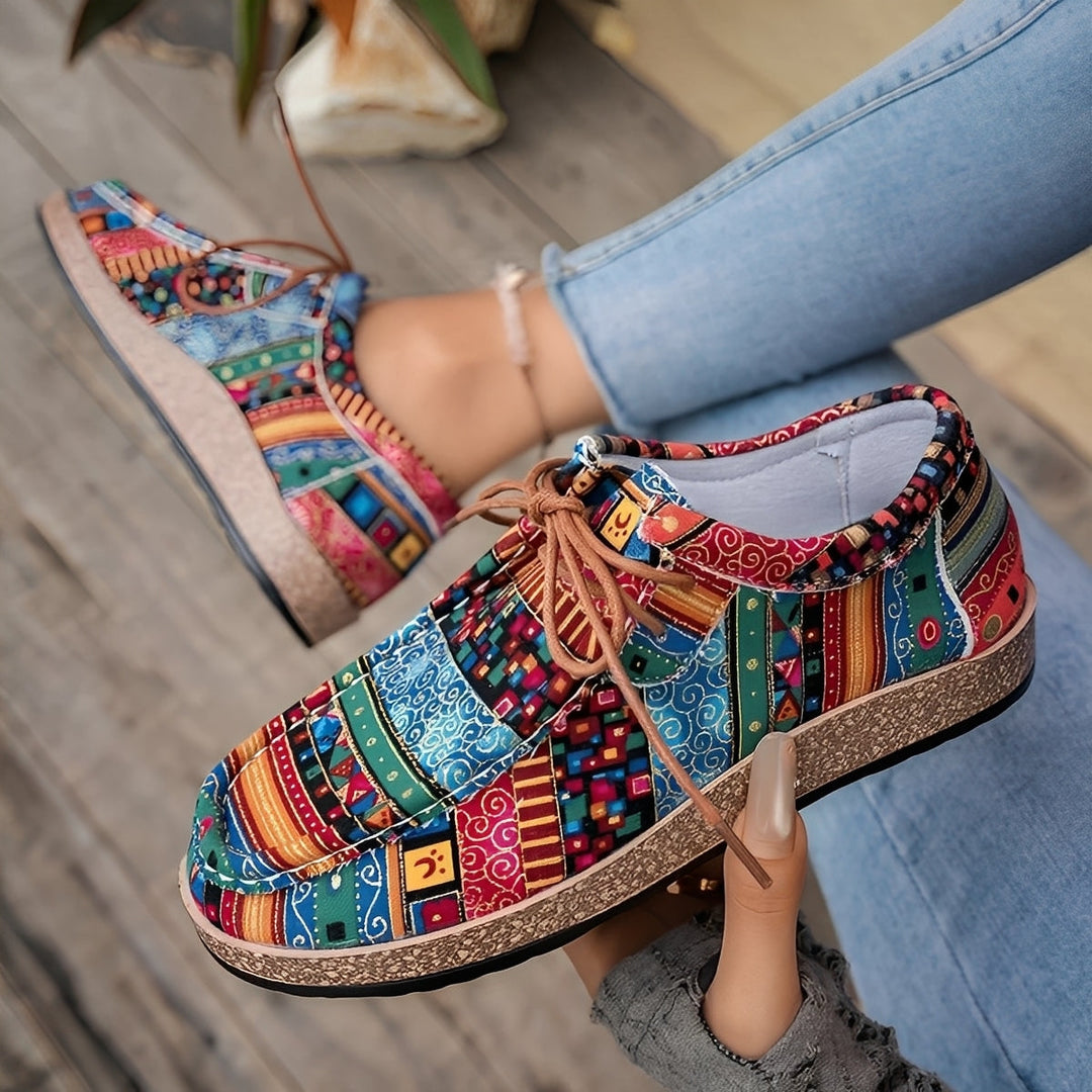 Ysolande | Femme Baskets Plates Motif Ethnique Lacets - Image 2